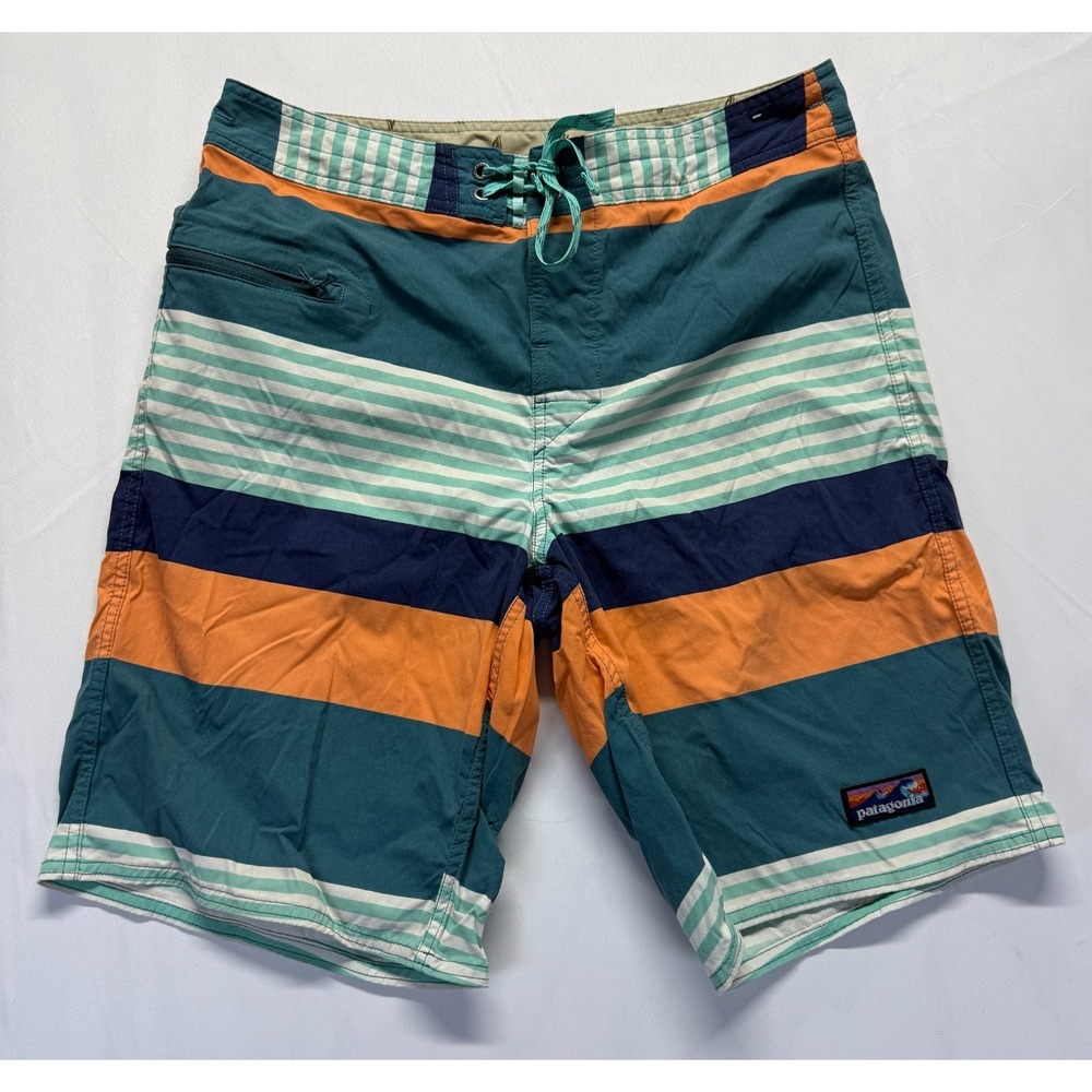 Patagonia Wavefarer Board Shorts Mens 33 Multicolor Striped Stretch Swimwear